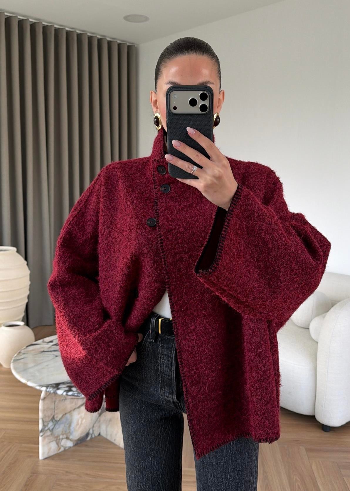 Çımalı Kırçıllı İnce Kaban BORDO