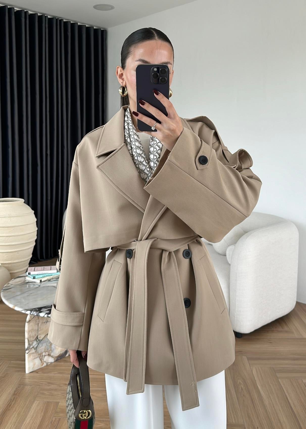 Rüzgarlıklı Ara Boy Trençkot CAMEL