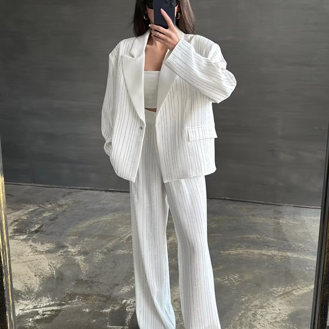 Premium Taşlı Takım BEYAZ